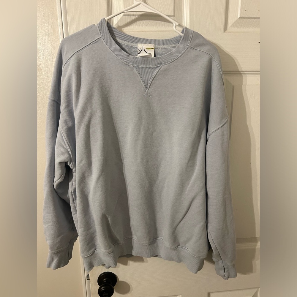 Womens Offline by Aerie Crewneck Oversized Sweatshirt Light Blue Large